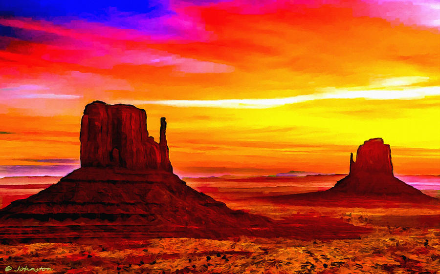 900x562 Sunrise Monument Valley Mittens Painting By Bob And Nadine Johnston - Monument Valley Painting