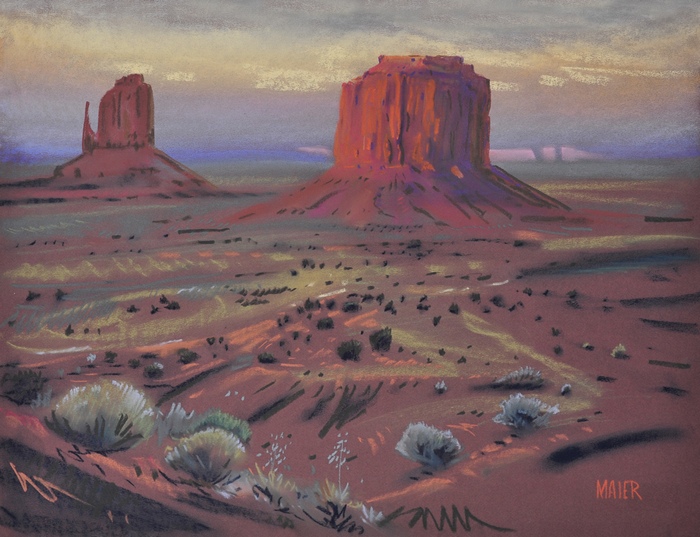 700x537 Sunset In Monument Valley Painting For Sale By Donald Maier - Monument Valley Painting