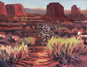 300x230 Evening In Monument Valley Painting By Donald Maier - Monument Valley Painting