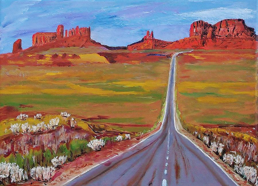 900x650 Highway 163 Monument Valley Painting By Mike Caitham - Monument Valley Painting