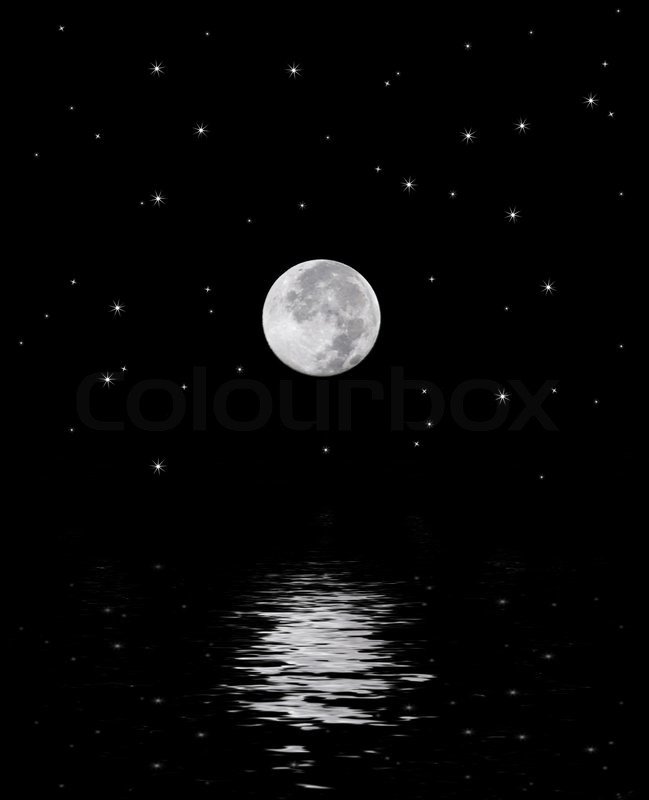 649x800 A Beautiful Harvest Moon Over A Star Filled Sky Reflecting Off - Moon And Stars Painting