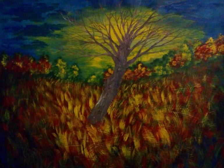 770x578 Saatchi Art The Old Tree And The Moon Original Handmade - Moon And Tree Painting