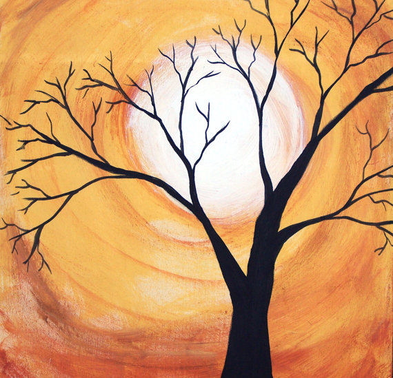 570x549 Spring Decorations Spring Wall Art Tree Painting Branching Series - Moon And Tree Painting