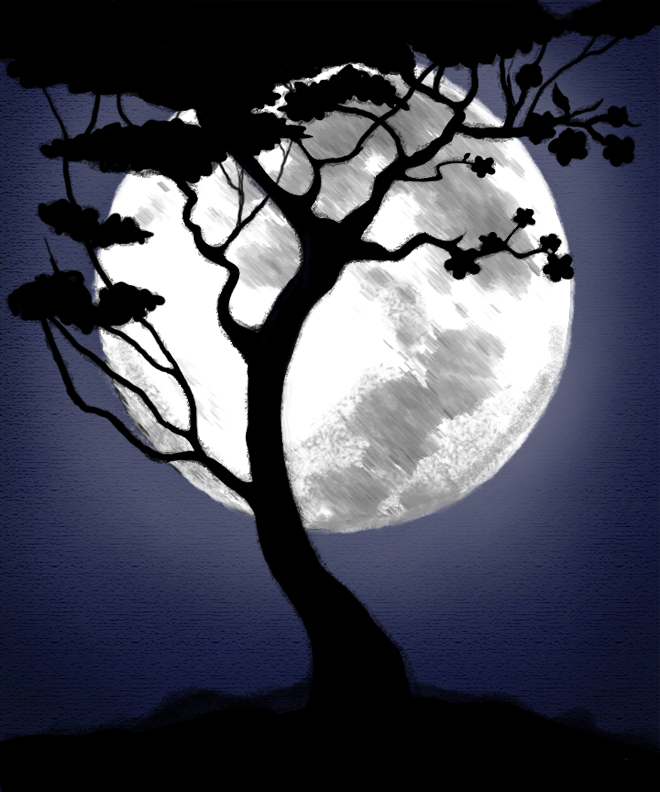 tree with moon sketch