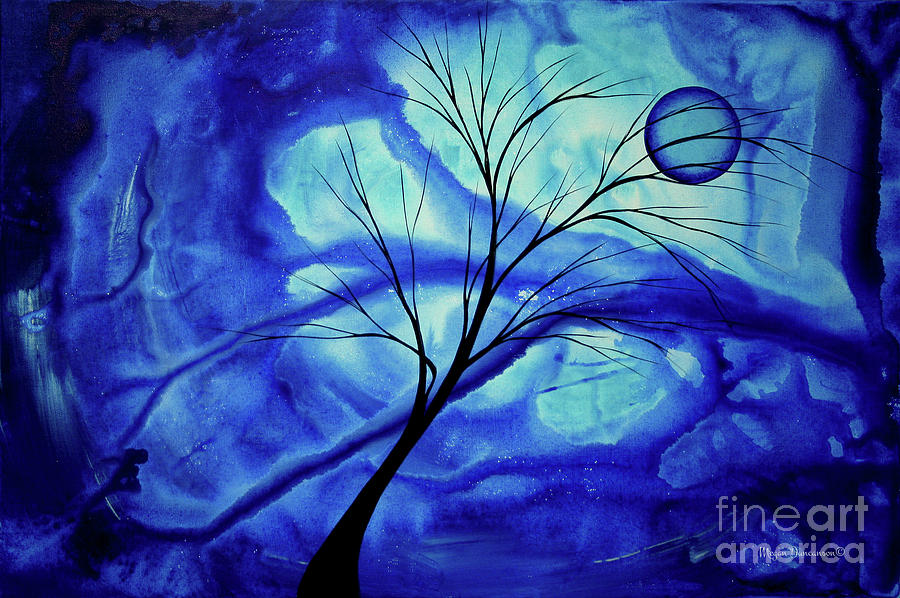 900x598 Blue Depth Abstract Original Acrylic Landscape Moon Painting By - Moon And Tree Painting