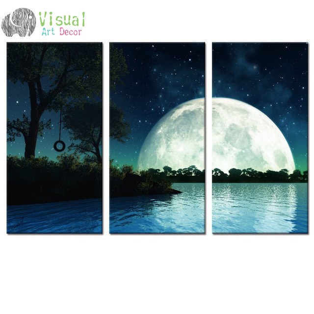 640x640 Full Moon Canvas Painting Starry Night Forest Canvas Wall Art - Moon Canvas Painting