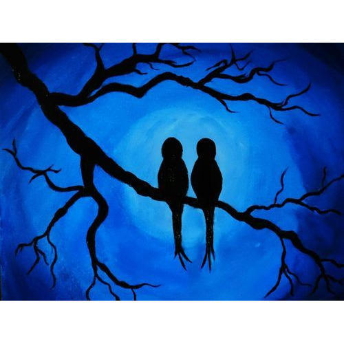500x500 Moon Bird Canvas Painting - Moon Canvas Painting