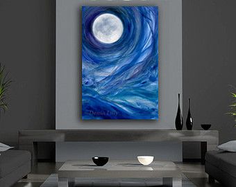340x270 Oversized Full Moon Canvas Giclee Print Of Original Acrylic - Moon Canvas Painting