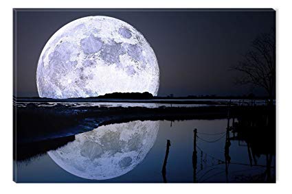 425x283 Startonight Canvas Wall Art Full Moon Water Reflection - Moon Canvas Painting