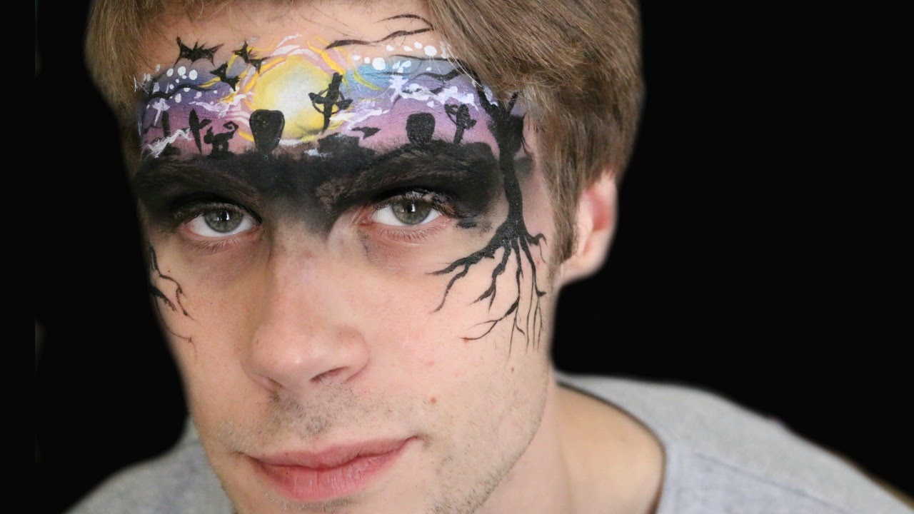 1280x720 Full Moon Graveyard Spooky Halloween Face Paint Tutorial - Moon Face Painting