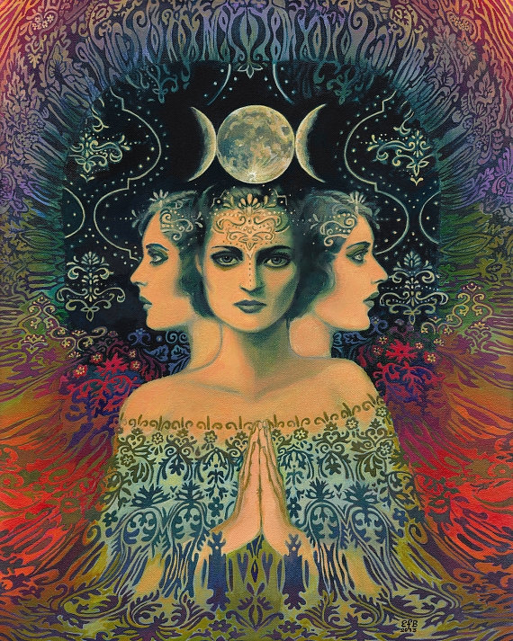 570x713 Moon Goddess Of Mystery Psychedelic Tarot Art 11x14 Print - Moon Goddess Painting