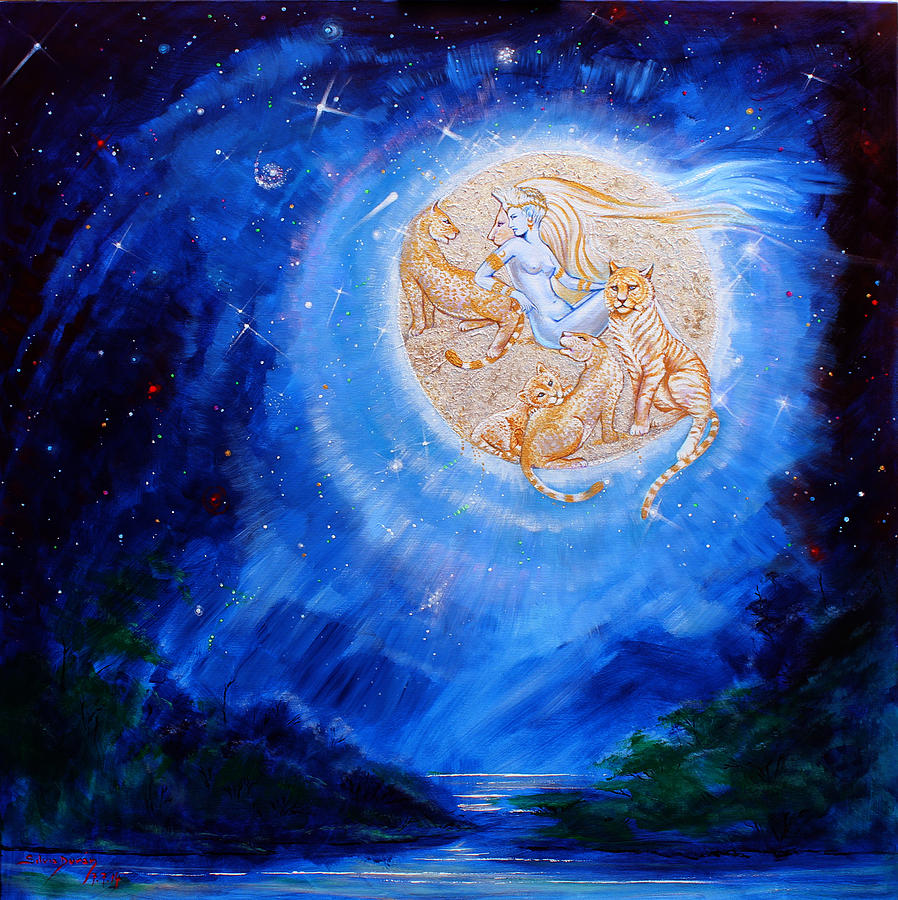 898x900 Selene Moon Goddess Painting By Silvia Duran - Moon Goddess Painting