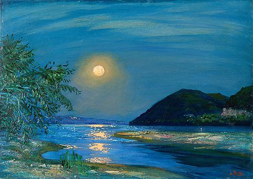 500x354 Landscapes Rising Moon Living Roomoffice Realism Oil Painting - Moon Landscape Painting