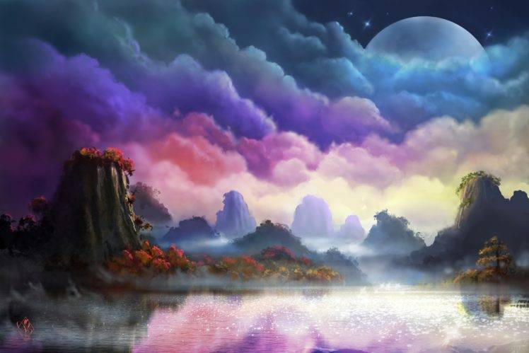 748x499 Moon, Landscape, Painting Wallpapers Hd Desktop And Mobile - Moon Landscape Painting