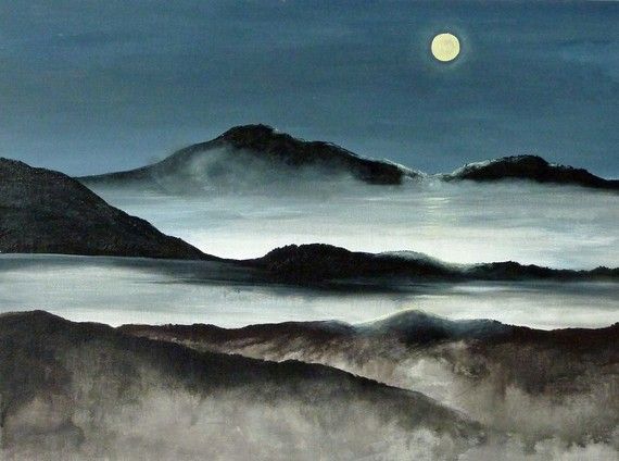 570x424 Moon Landscape Painting Acrylics On Canvas Original By Klstudioart - Moon Landscape Painting