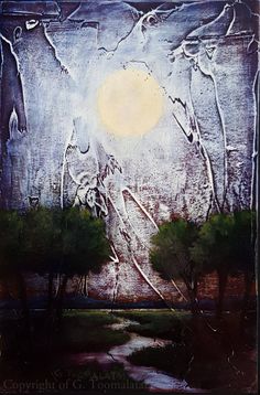 236x358 Moon Landscape Painting Moon Original Oil Painting Tree Night - Moon Landscape Painting