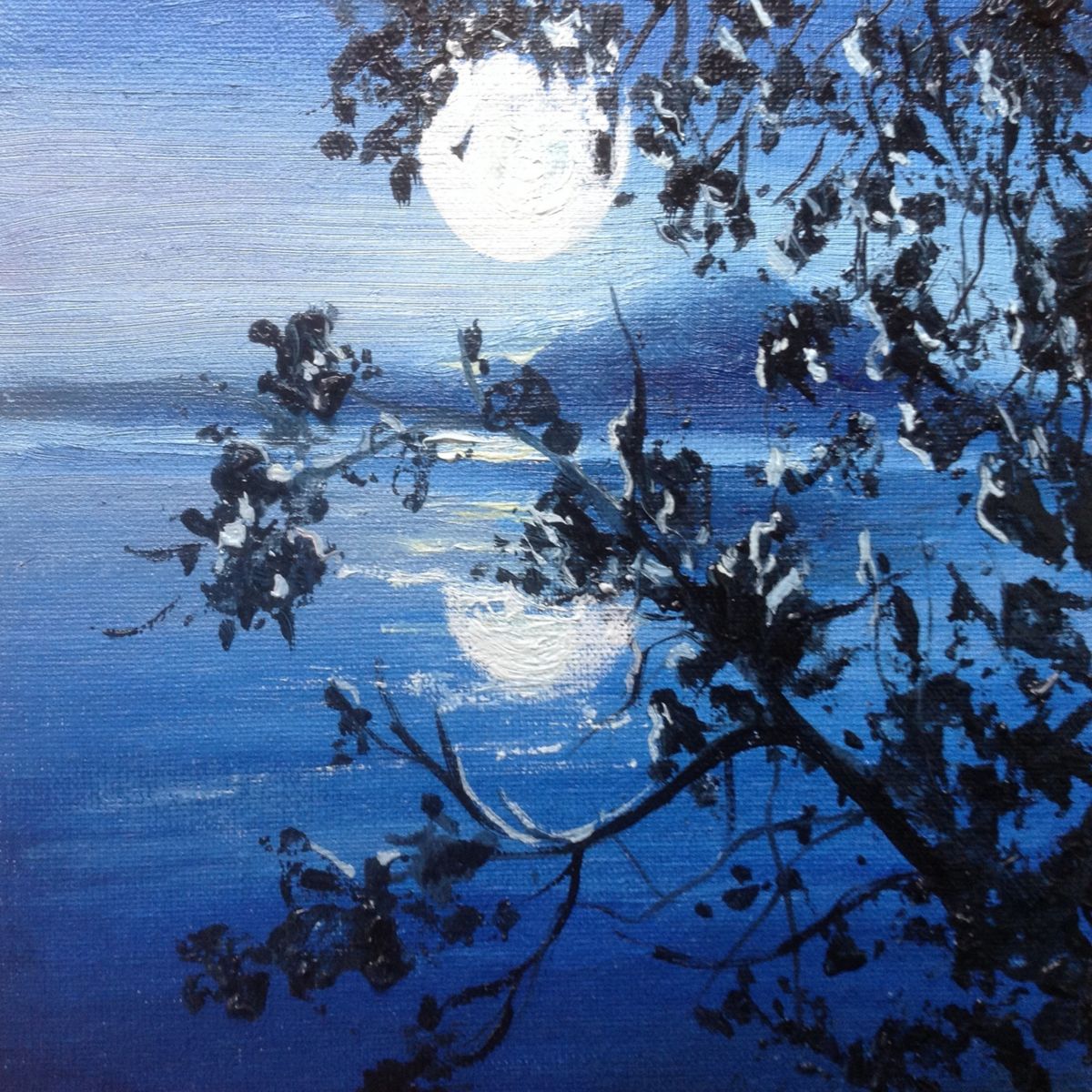 1200x1200 Moon Night On Thel Ake (Nata New) - Moon Landscape Painting