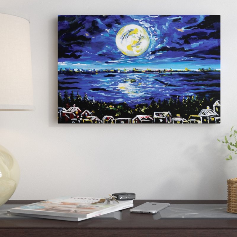 800x800 East Urban Home Moon Landscape Painting Print On Wrapped Canvas - Moon Landscape Painting