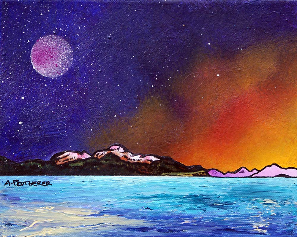 1000x799 Full Moon Over Brodick Bay, Isle Of Arran, Ayrshire, Scotland - Moon Landscape Painting