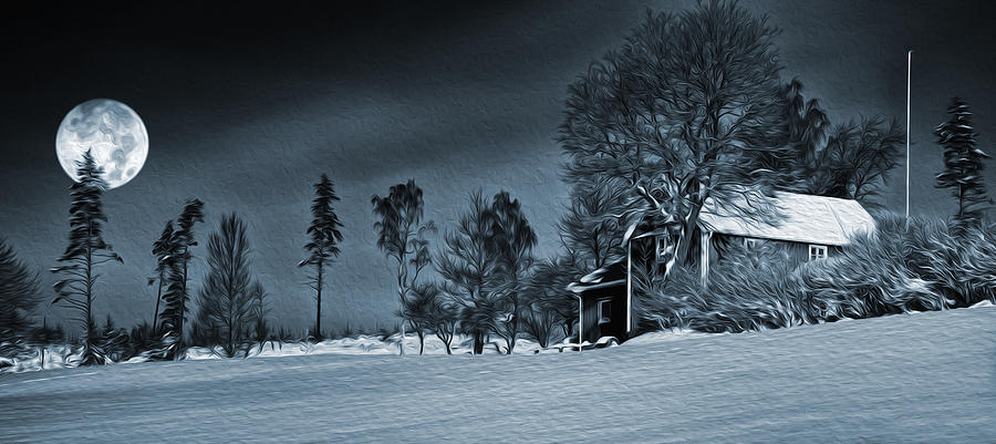 900x401 Moon Lit Landscape As Oil Painting Photograph By Christian Lagereek - Moon Oil Painting