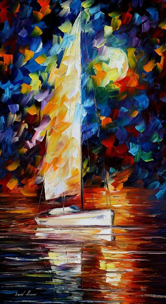 569x1040 Sailing With The Moon Palette Knife Oil Painting On Canvas By - Moon Oil Painting