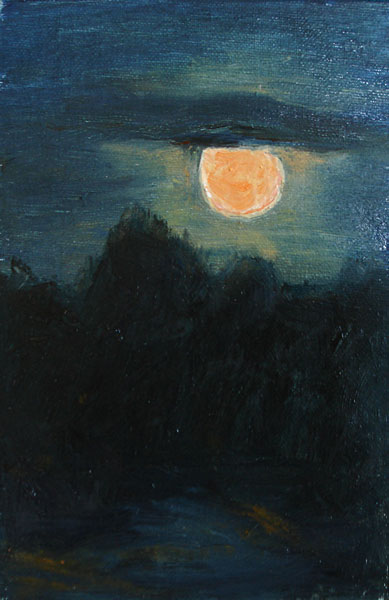 389x600 Brush Strokes Full Thunder Moon Oil Painting - Moon Oil Painting