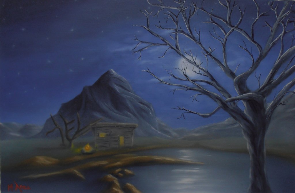 1024x671 Full Moon Oil Painting By Mavramart - Moon Oil Painting