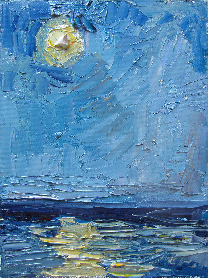 675x900 Moon Over Ocean Ii Painting By Carol Steinberg - Moon Over Ocean Painting
