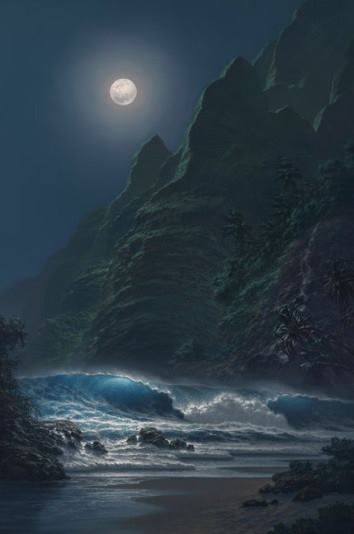 354x534 Painting Of The Moon Over Ocean Pictures, Photos, And Images - Moon Over Ocean Painting