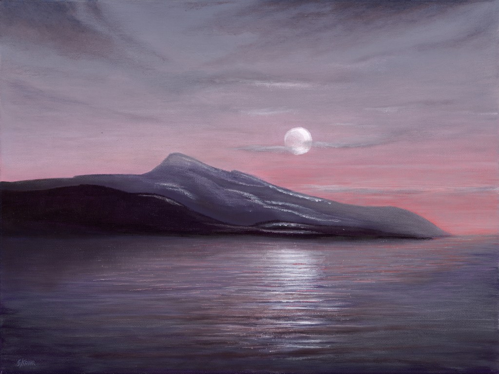 1024x768 Paintings - Moon Over Ocean Painting