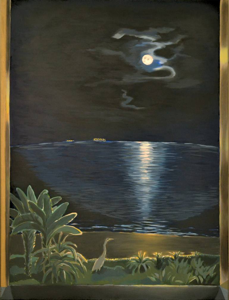 770x1008 Saatchi Art Full Moon Over The Warm Indian Ocean Painting By - Moon Over Ocean Painting