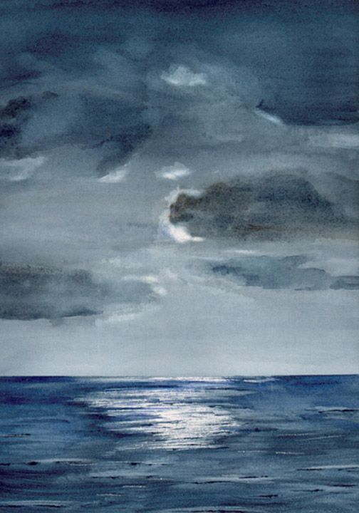 504x720 Watercolor Painting Of Moon Over Indian Ocean Painting Party - Moon Over Ocean Painting