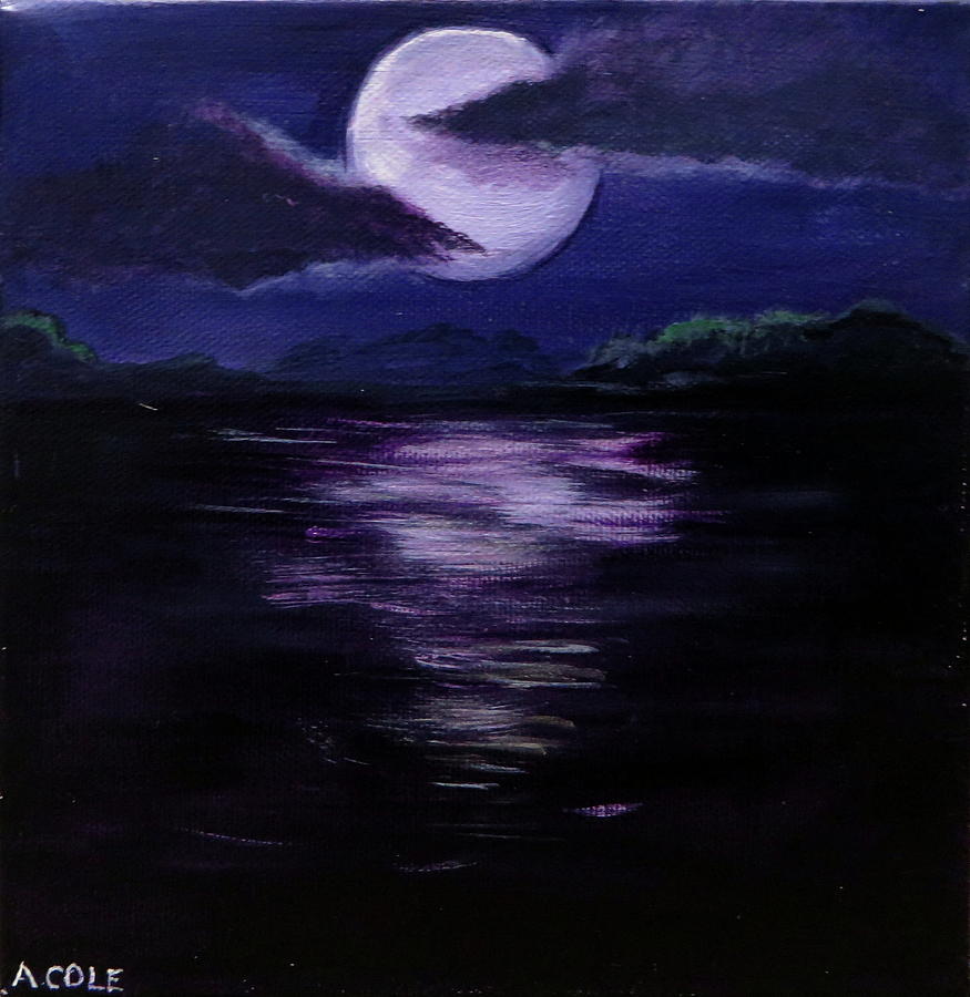 875x900 Moon Over Water Painting By Andrea Cole - Moon Over Water Painting