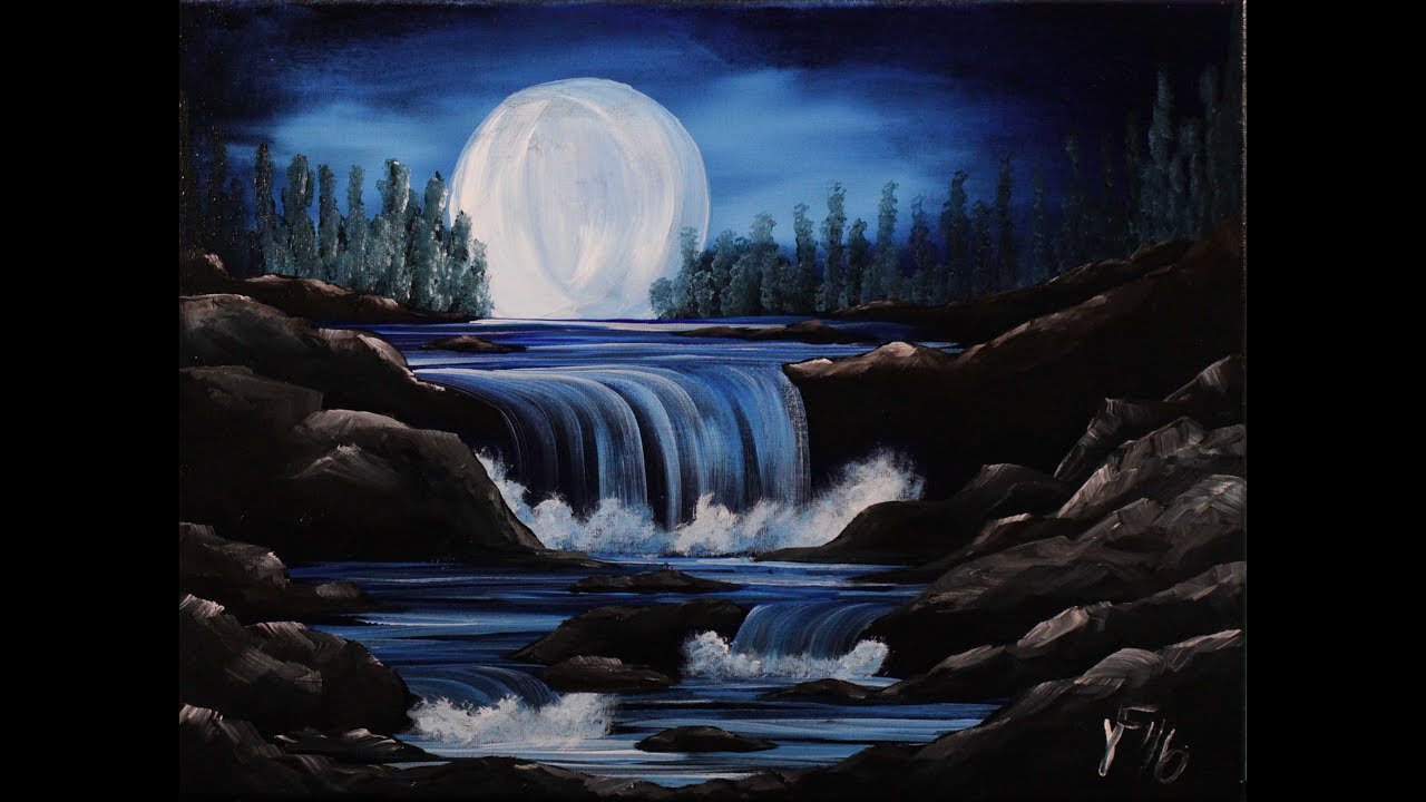 1280x720 Moon River Step By Step Acrylic Painting On Canvas For Beginners - Moon Over Water Painting
