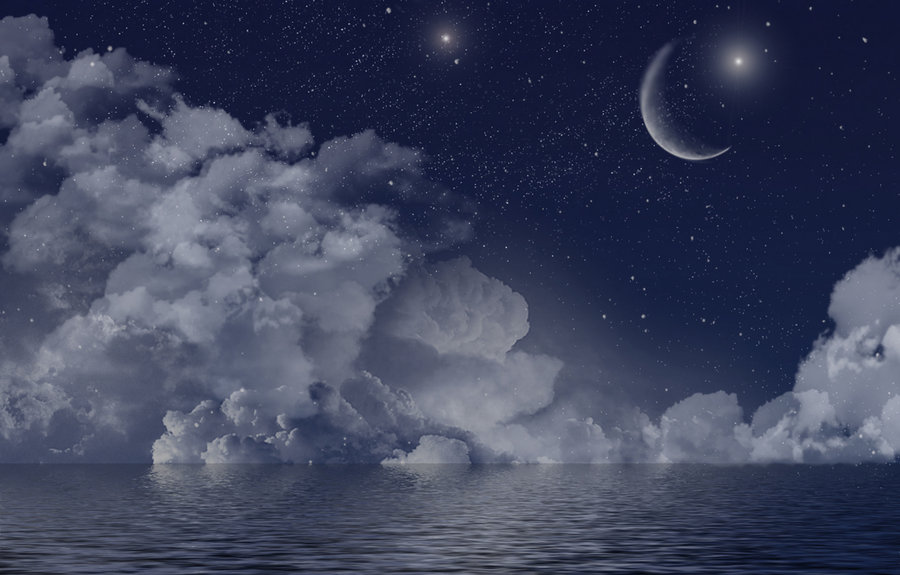 900x575 Moon Over Water By Basujo - Moon Over Water Painting