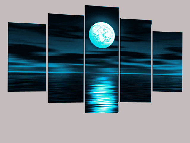 640x481 Hand Painted Abstract Oil Painting On Canvas Blue Moon Modern Art - Moon Painting Abstract