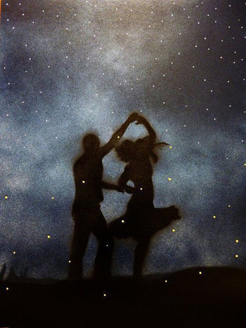 480x640 Handmade Modern Abstract Couple Dancer Dancing In The Moon Night - Moon Painting Abstract