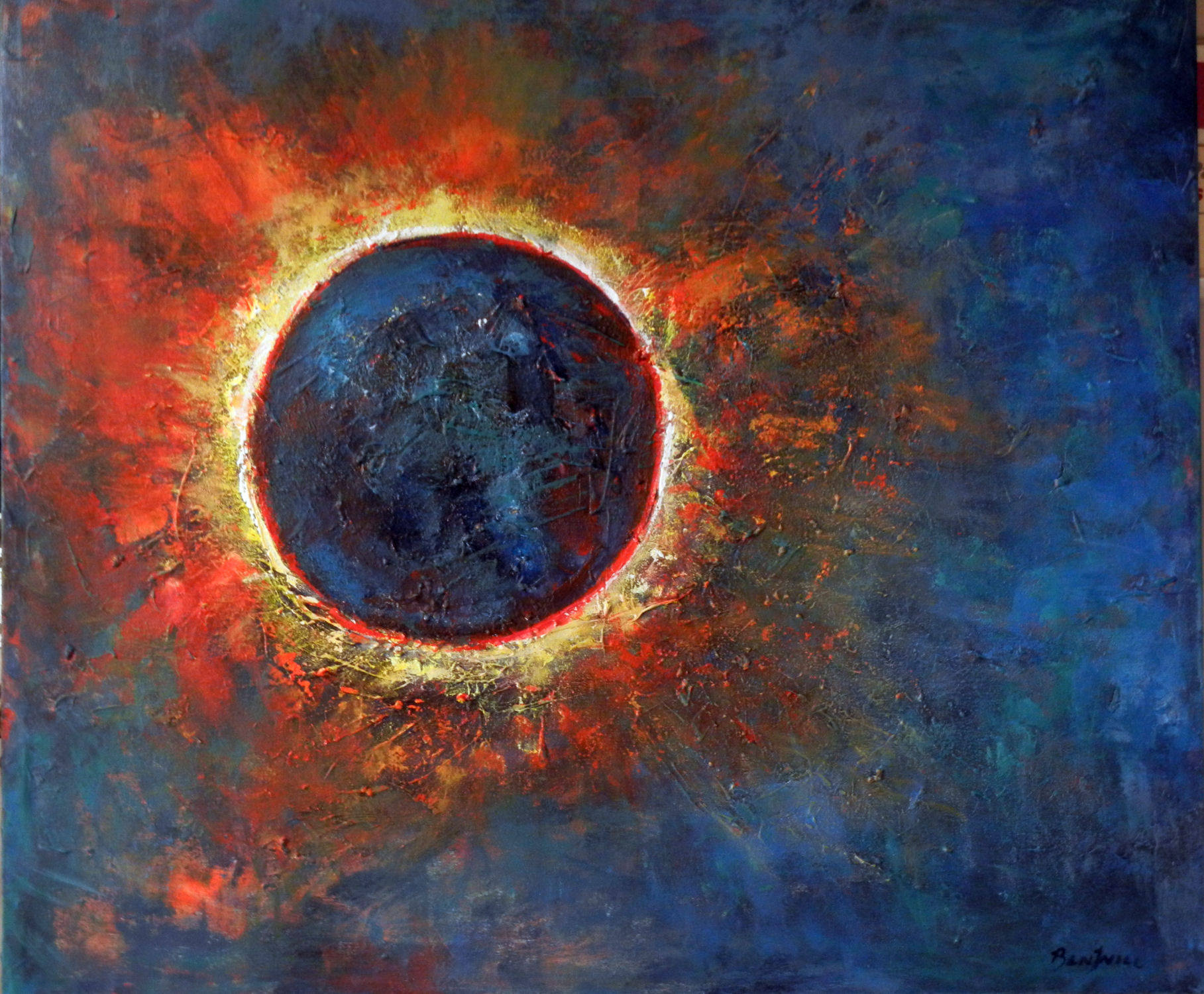 1817x1500 Solar Eclipse Abstract Painting Original Art Sun Moon On Canvas - Moon Painting Abstract