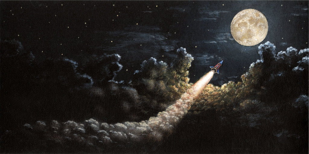 1024x511 Fly Me To The Moon Acrylic Painting By Zackmclaughlin - Moon Painting Acrylic