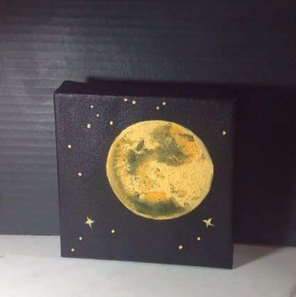 426x427 Orange Full Moon And Stars Acrylic Painting 6x6 Inches Home - Moon Painting Acrylic