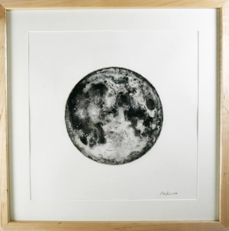 770x774 Saatchi Art Moon Ink Painting With Salt, Acrylic, And Silver - Moon Painting Acrylic