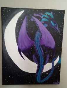 228x300 Dragon On The Moon Painting Acrylic Ebay - Moon Painting Acrylic