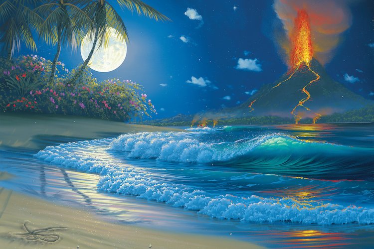 750x500 East Urban Home Volcano Amp The Moon Painting Print On Wrapped - Moon Painting Images