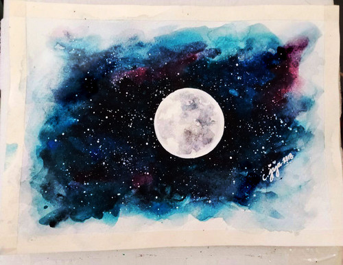 500x387 Easy Full Moon Watercolor Painting Tutor Craftyjaja's Column - Moon Painting Images