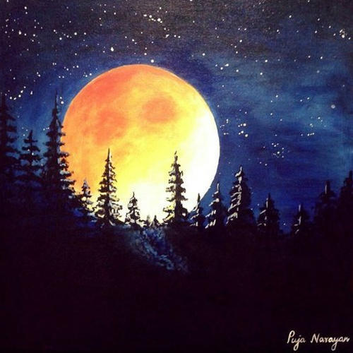 500x500 Fire Moon Painting - Moon Painting Images