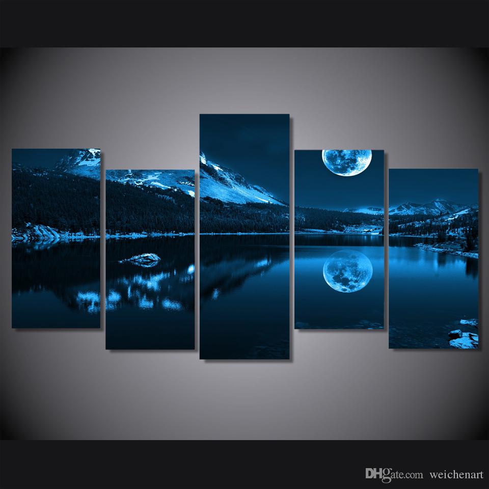 960x960 2018 Framed Hd Printed Snowy Night Moon Painting On Canvas Room - Moon Painting Images