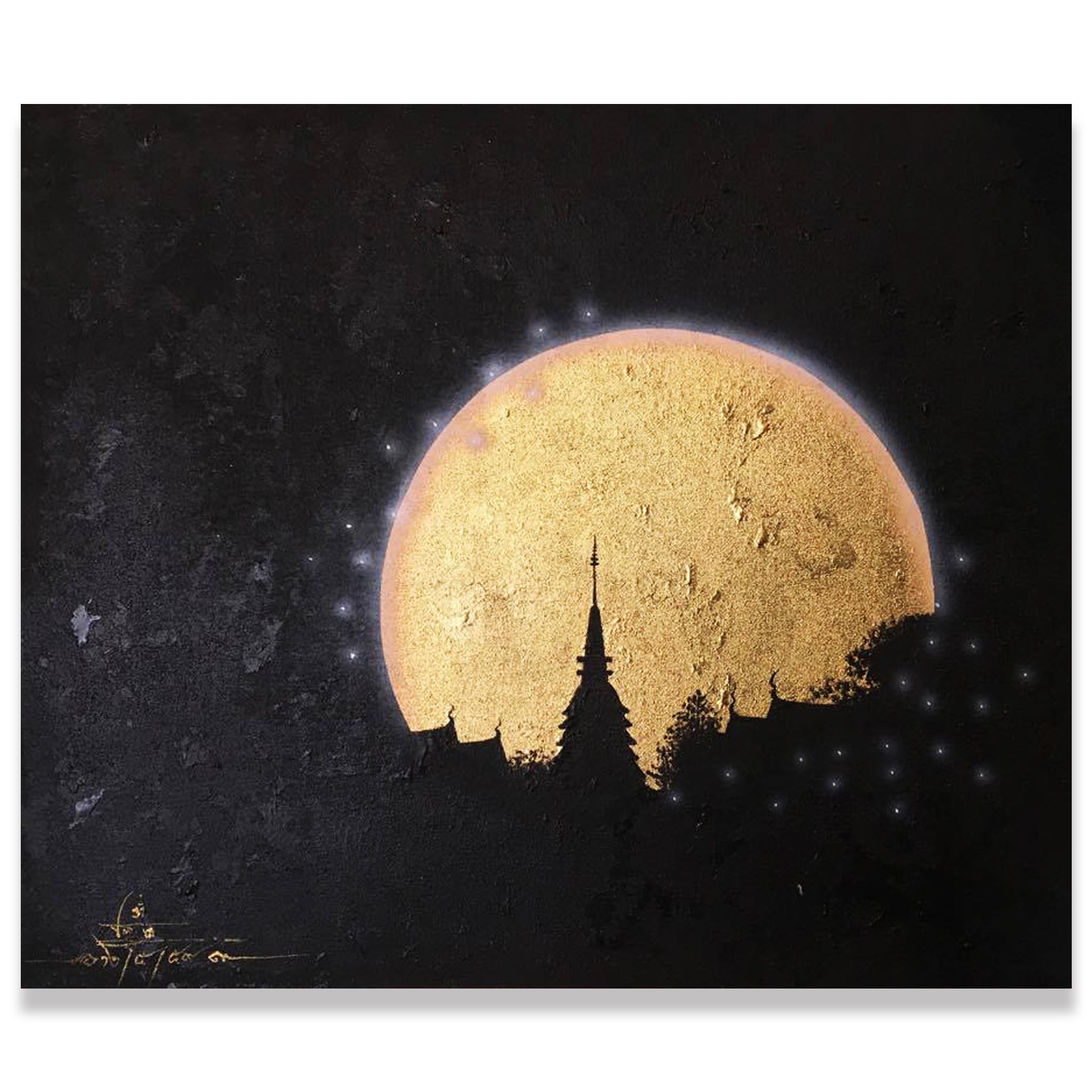 2048x2048 Moon Painting Ancient Thai Pagoda Royal Thai Art - Moon Painting Images