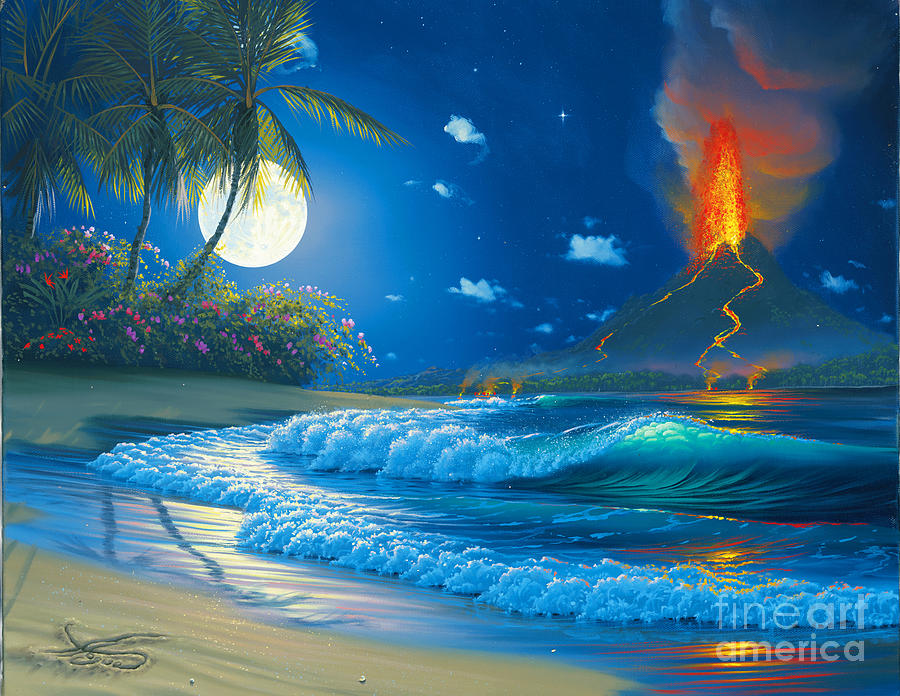 900x696 Volcano Moon Painting By Al Hogue - Moon Painting Images