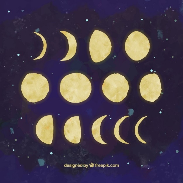 626x626 Hand Painted Moon Phases Vector Premium Download - Moon Phases Painting