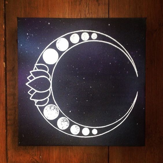 564x564 Luna Lotus Canvas Space Painting Spray Screen Print Nebula Galaxy - Moon Phases Painting